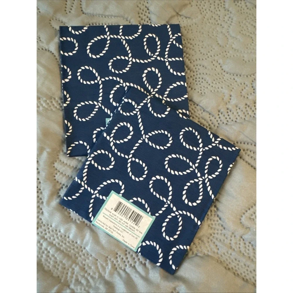 Fat Quarter Set of 2 Dark Blue and White Anchor Fabric Cotton 18 x 21 inches
